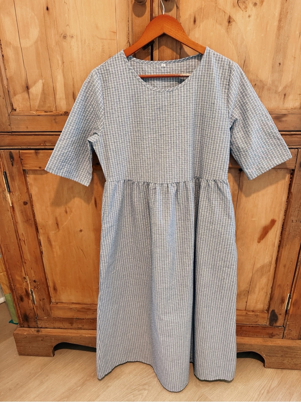 Blue/White Striped 100% Cotton Maxi Dress